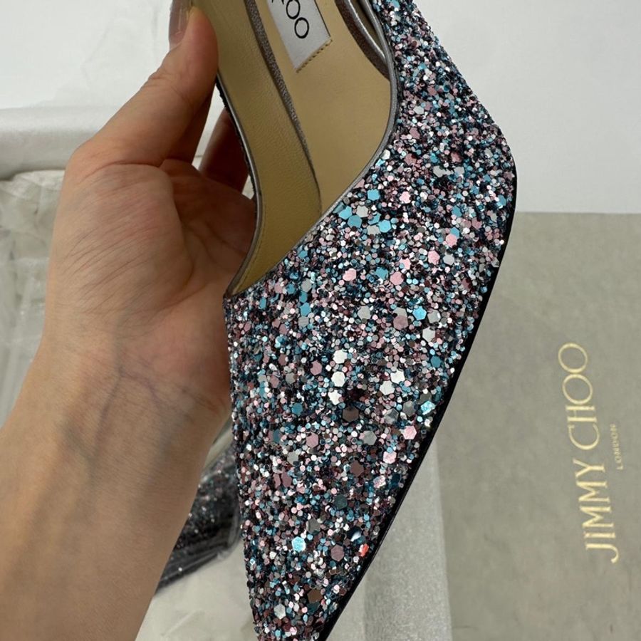Jimmy Choo Romy Light Blue Multicolour Glitter Pumps Size 38.5-11