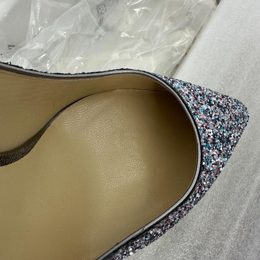 Jimmy Choo Romy Light Blue Multicolour Glitter Pumps Size 38.5-15