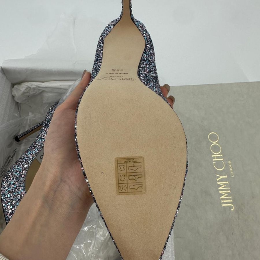 Jimmy Choo Romy Light Blue Multicolour Glitter Pumps Size 38.5-21