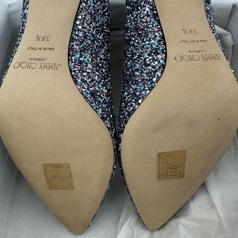 Jimmy Choo Romy Light Blue Multicolour Glitter Pumps Size 38.5-25
