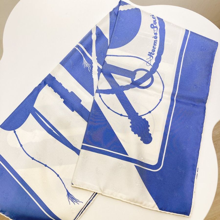 TW4553 Hermes 愛馬仕 方巾Clic Clac Scarf 90 x 90cm Slik Blue x White-2