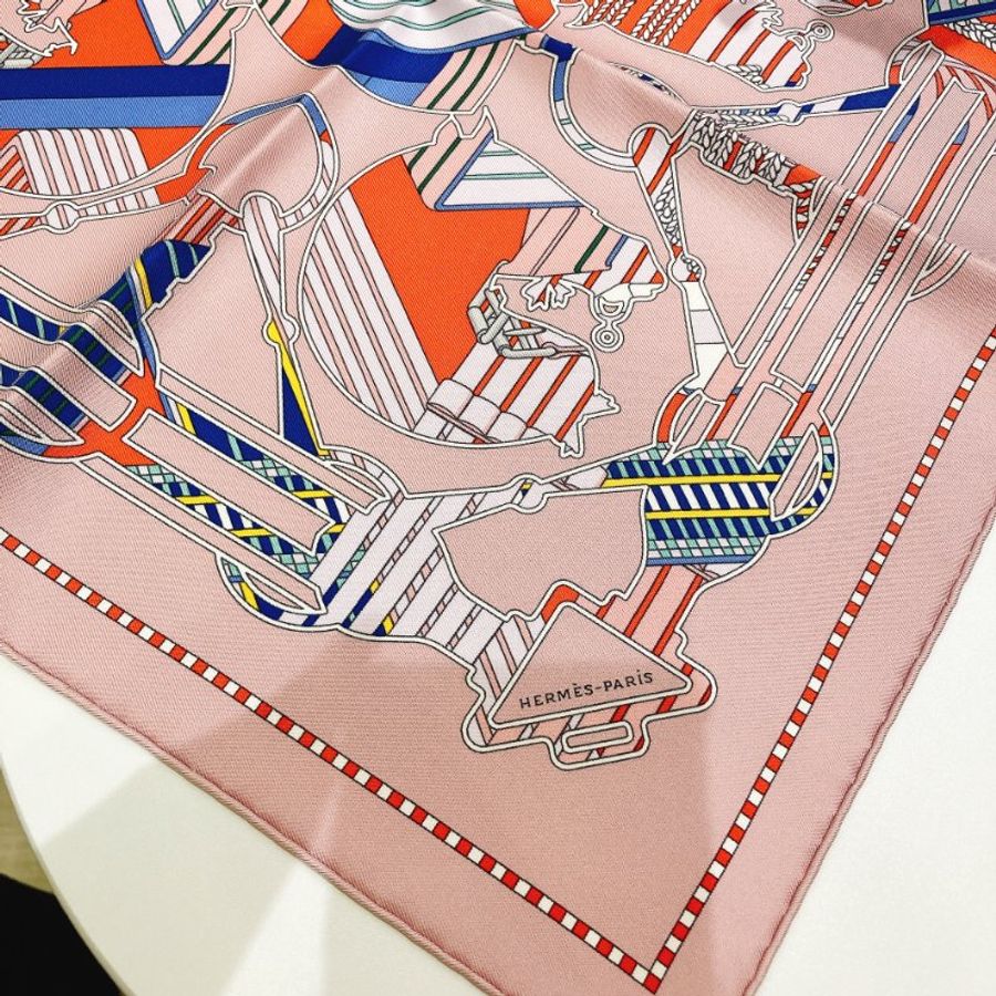 TW4554 Hermes 愛馬仕 方巾Tatersale En Zigzag Scarf 45 x 45cm Silk Pink-2