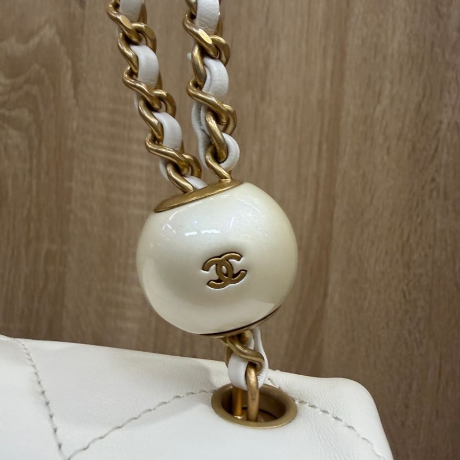 Chanel 白羊皮霧金釦珍珠湯圓20cm斜背包AS4861-13