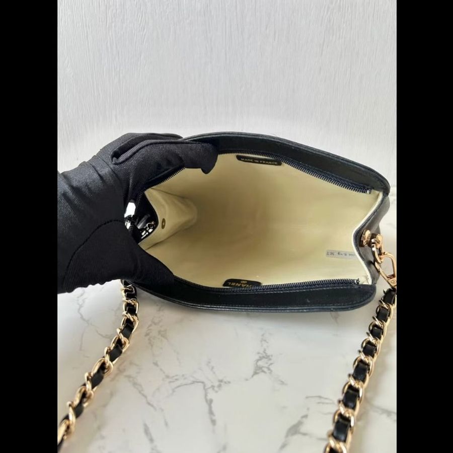 【LA LUNE】中古包 Chanel黑色小羊皮革斜背包 單肩包 側背包 二手包 古董包-7