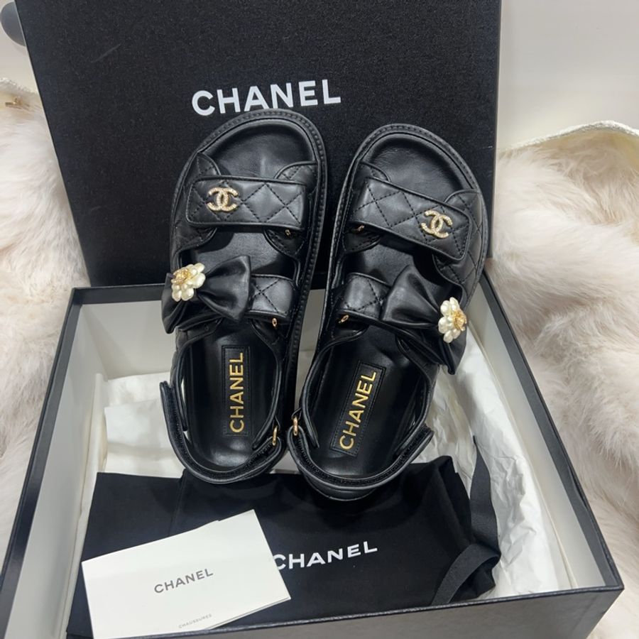 降價 💰 Chanel 黑色涼拖鞋 蝴蝶結 山茶花-20