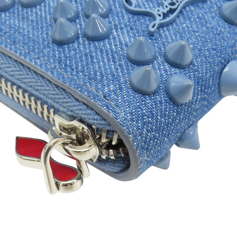 藍色單寧布鉚釘拉鍊長夾【Christian Louboutin】 3245238-6