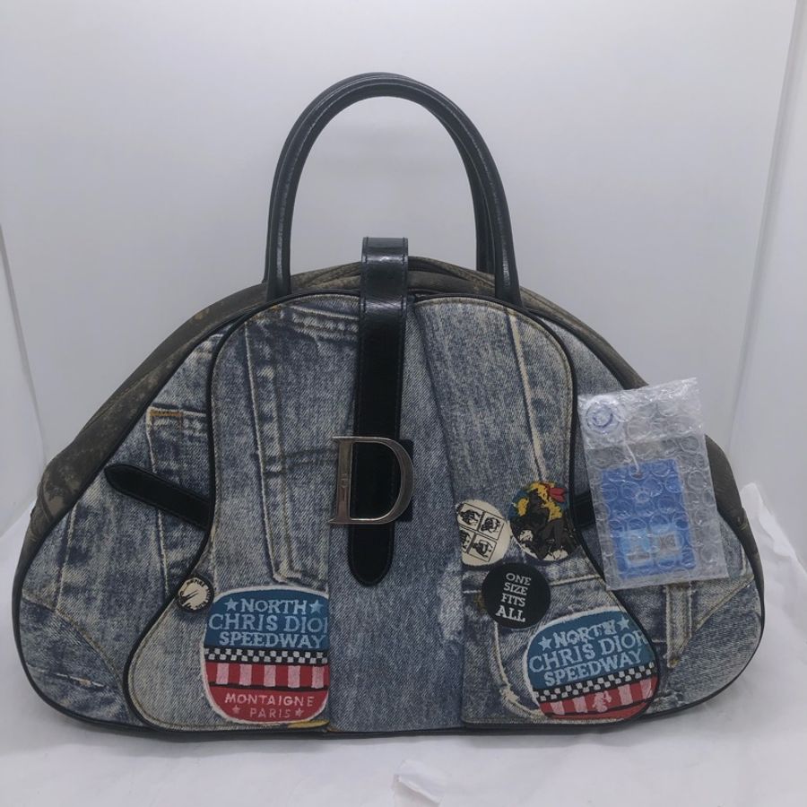 二手DIOR 迪奧 中古牛仔丹寧 保齡球 手提包 徽章款-0