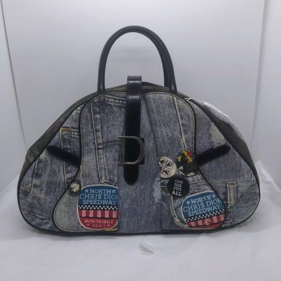 二手DIOR 迪奧 中古牛仔丹寧 保齡球 手提包 徽章款-1