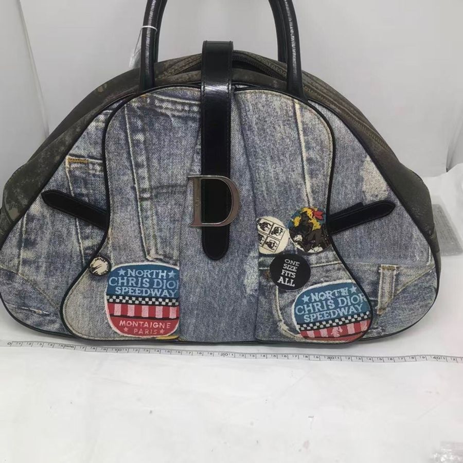 二手DIOR 迪奧 中古牛仔丹寧 保齡球 手提包 徽章款-24