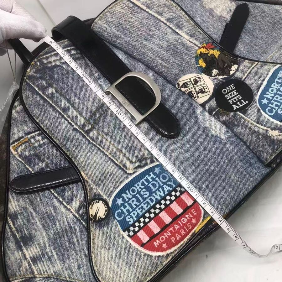 二手DIOR 迪奧 中古牛仔丹寧 保齡球 手提包 徽章款-25
