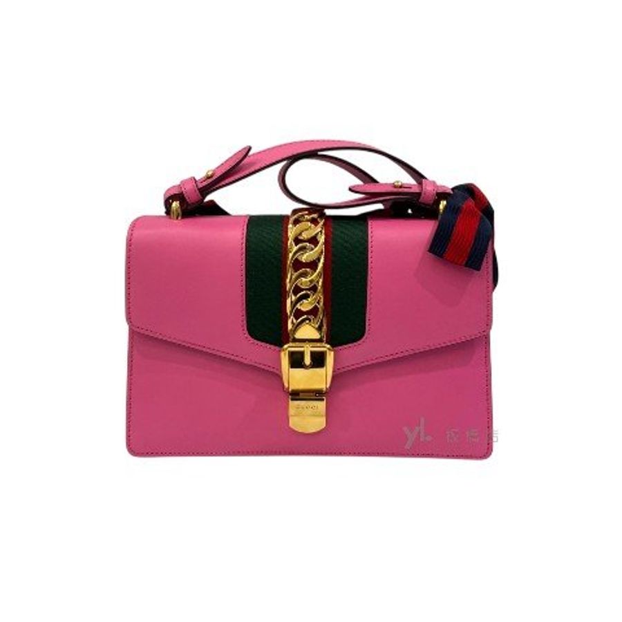Gucci包包 SYLVIE桃粉牛皮迷你手提肩背包421882-0