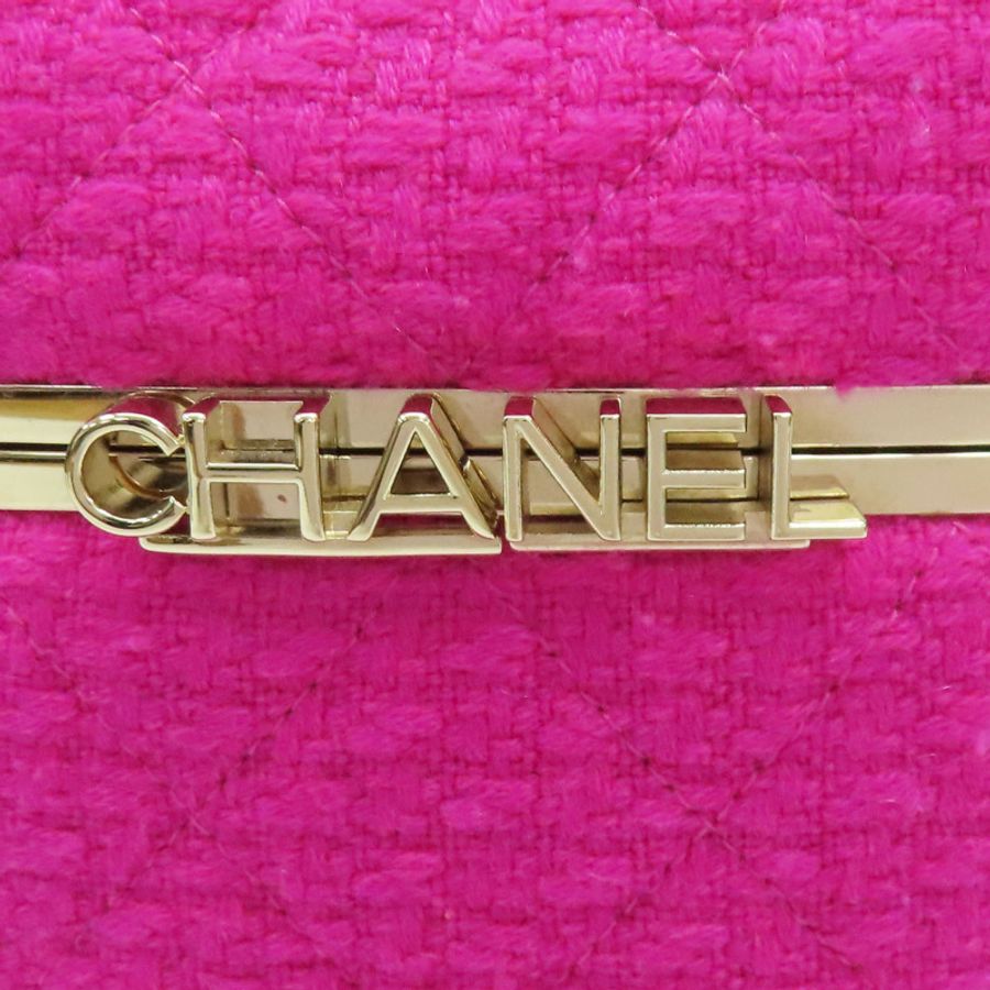 粉紅色毛呢肩背金扣【CHANEL 香奈兒】-5