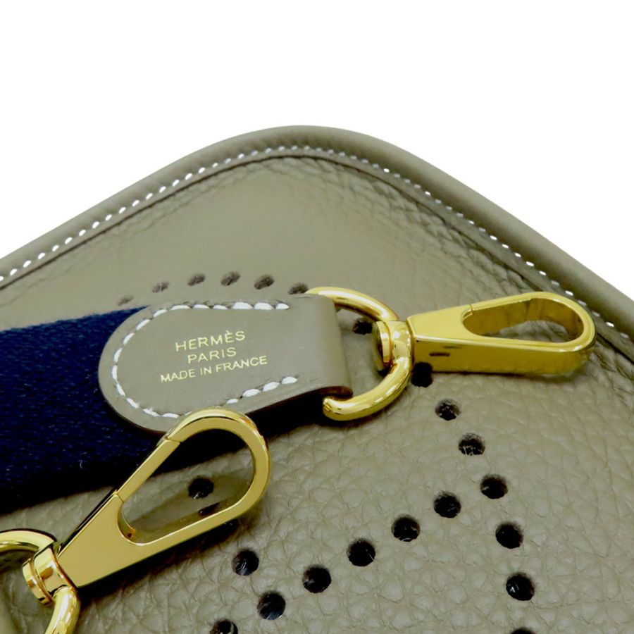 大象灰 Clemence牛皮 Mini Evelyne 肩背包 W刻 金扣【HERMES 愛馬仕】 W刻印/Etoupe/PHW-12