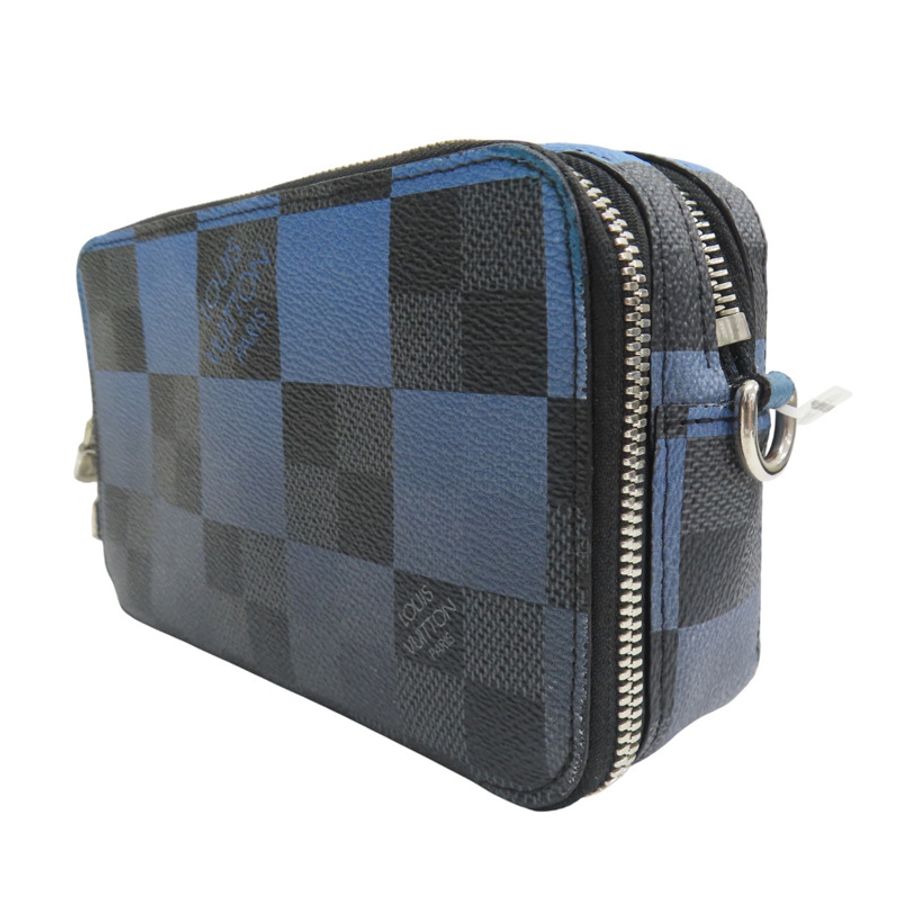 藍色棋盤格帆布 Alpha 穿戴式錢包肩背【LOUIS VUITTON LV 路易威登】 N60414-2