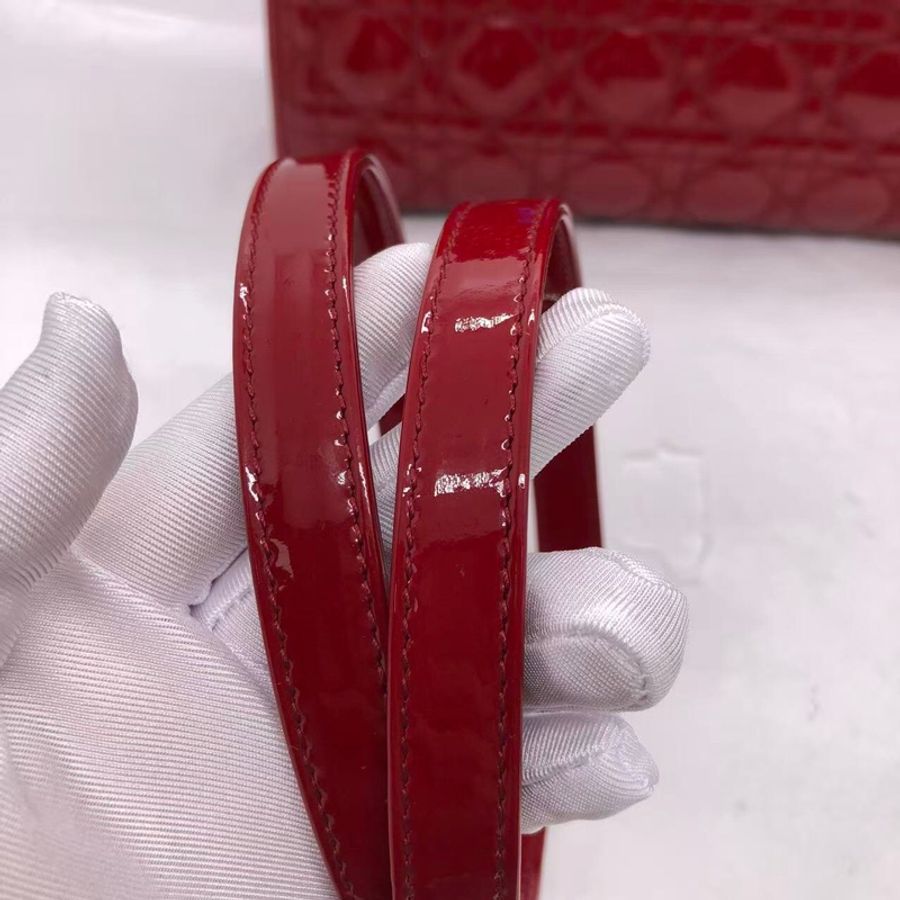 Dior七格紅色漆皮戴妃包,配件肩帶-6