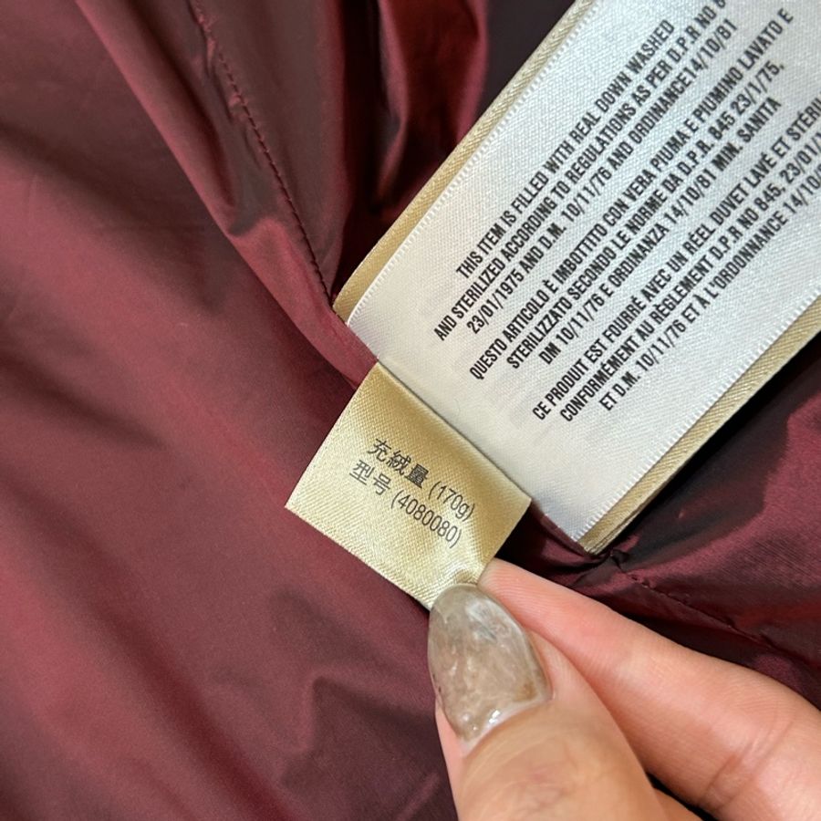 BURBERRY英國酒紅色鵝絨皮草連帽長大衣S-19