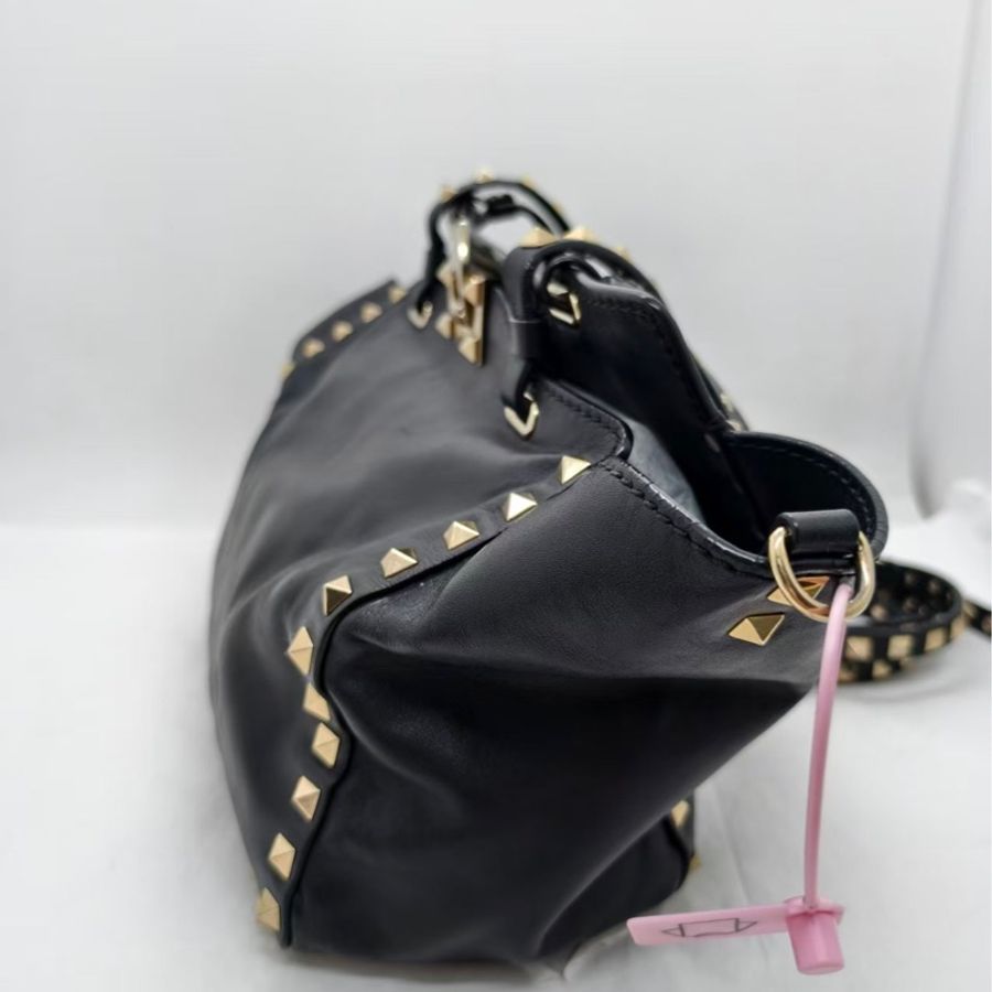 二手Valentino 黑金鉚釘rockstud托特斜挎包,配件肩帶-3