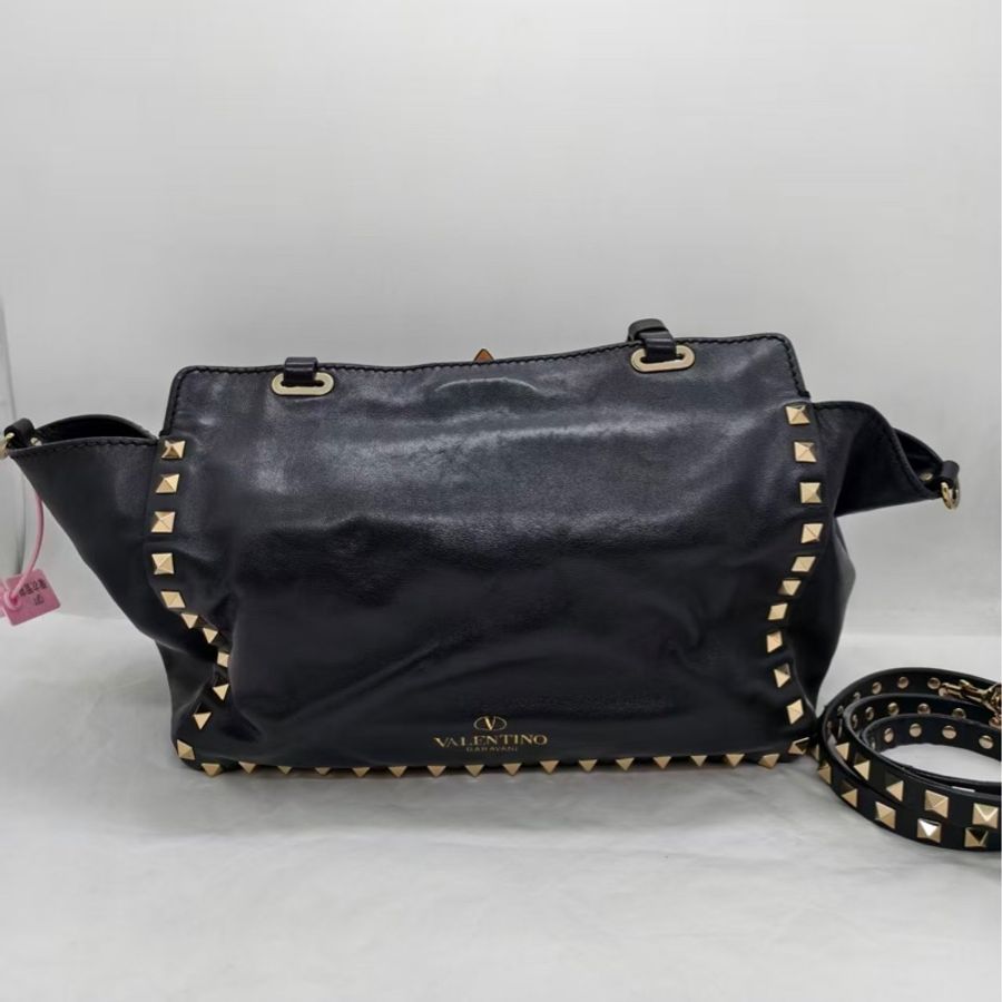 二手Valentino 黑金鉚釘rockstud托特斜挎包,配件肩帶-14