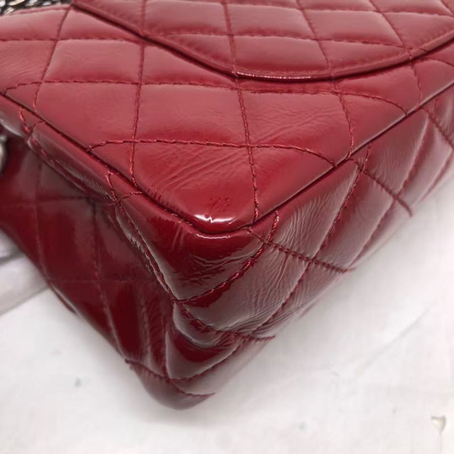 二手Chanel香奈兒2.55系列226紅色漆皮中號，內里有吸色染色，具體如圖-12