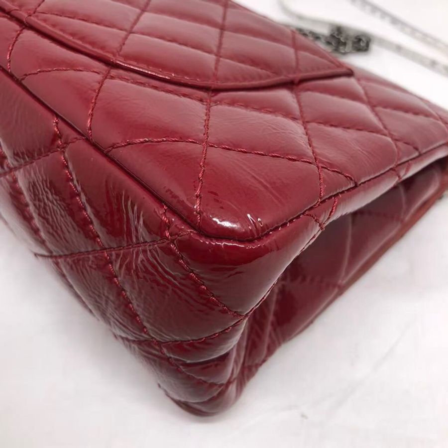 二手Chanel香奈兒2.55系列226紅色漆皮中號，內里有吸色染色，具體如圖-13