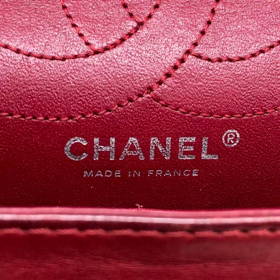 二手Chanel香奈兒2.55系列226紅色漆皮中號，內里有吸色染色，具體如圖-16