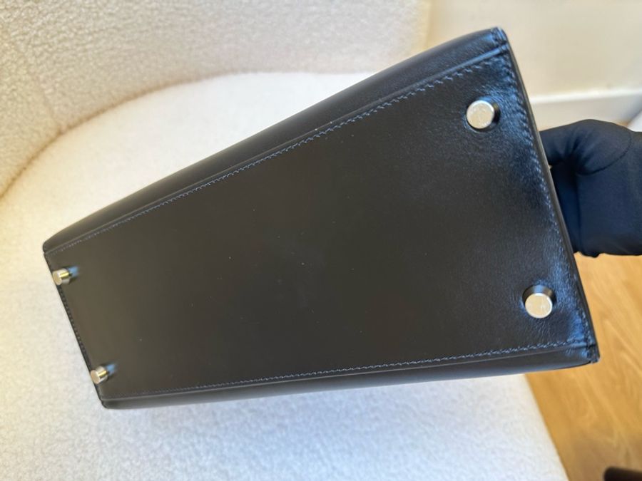 Hermès Kelly 28 黑銀 box 皮 菠蘿扣-12