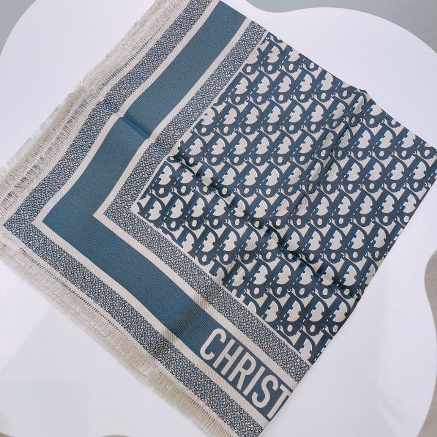 TW4556 Dior 迪奧 經典logo 真絲 方巾 Oblique Diortwin Square Scarf 70 x 70cm Blue Silk-5