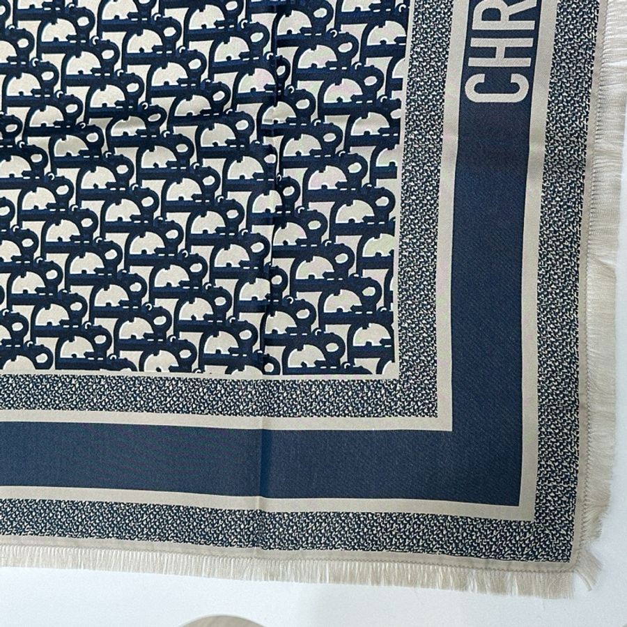 TW4556 Dior 迪奧 經典logo 真絲 方巾 Oblique Diortwin Square Scarf 70 x 70cm Blue Silk-11
