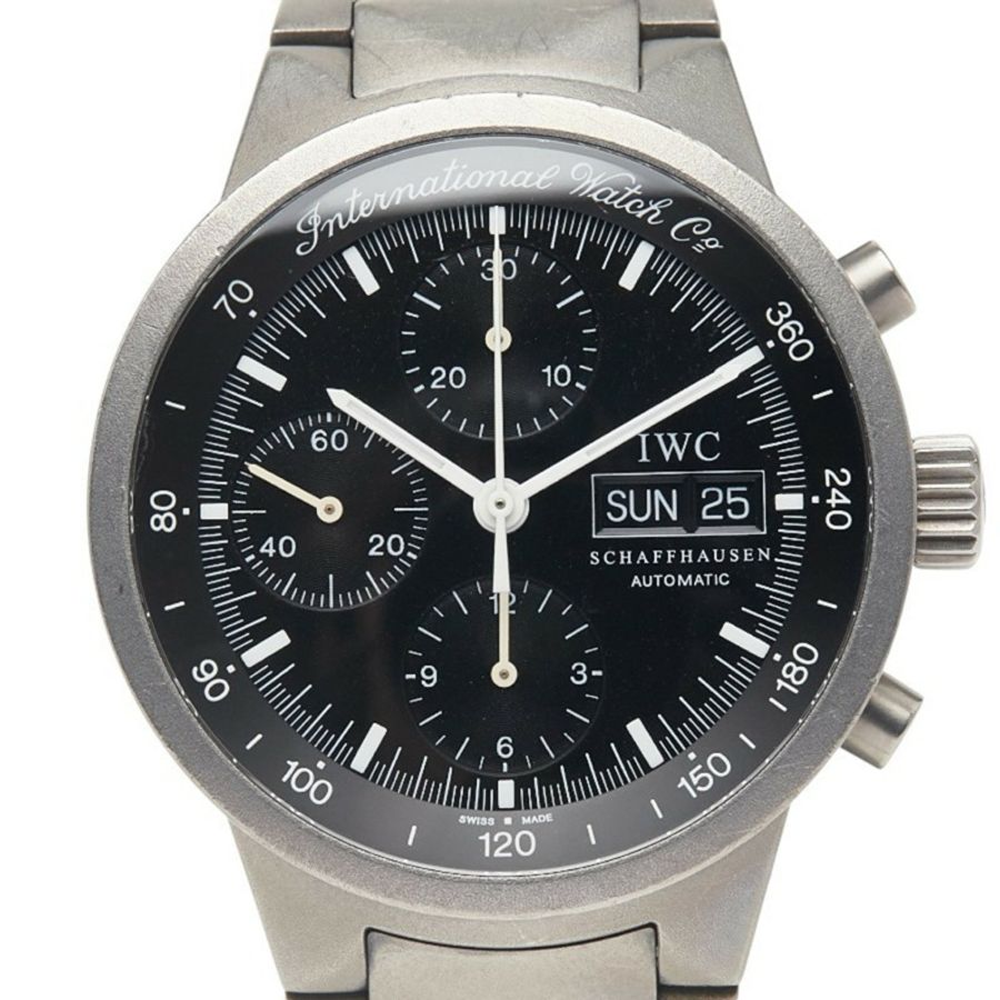 IWC 沙夫豪森 GST 計時腕錶 IW370703 自動黑色錶盤鈦金屬男士 SCHAFFHAUSEN-0