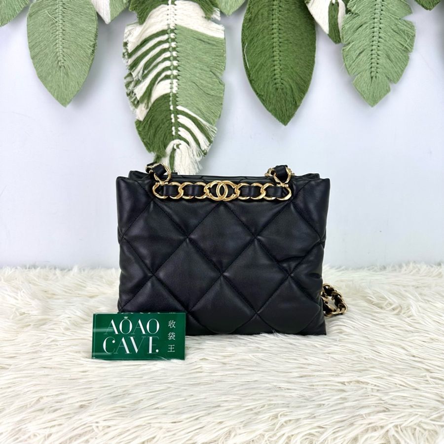 閑置品🌟CHANEL 22b 黑金羊皮鏈條Tote Bag 晶片款-4