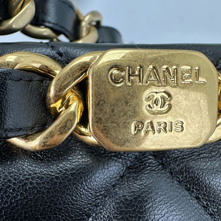閑置品🌟CHANEL 22b 黑金羊皮鏈條Tote Bag 晶片款-6