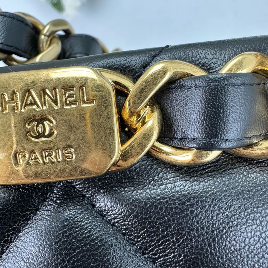 閑置品🌟CHANEL 22b 黑金羊皮鏈條Tote Bag 晶片款-7