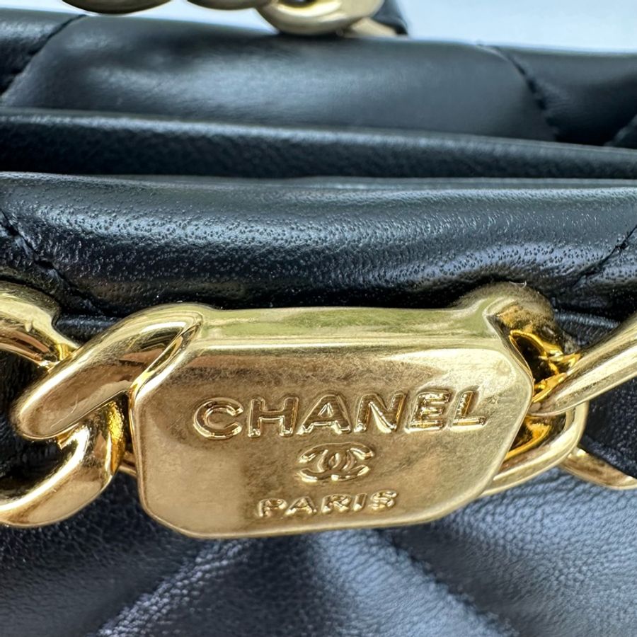 閑置品🌟CHANEL 22b 黑金羊皮鏈條Tote Bag 晶片款-8