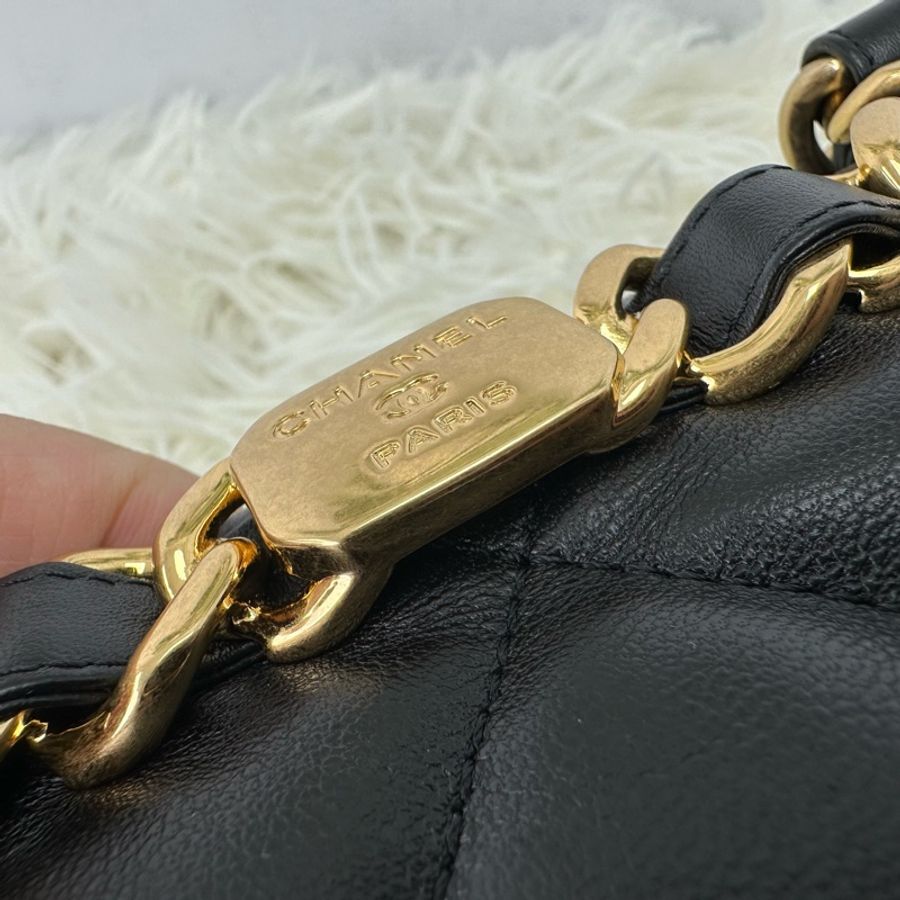 閑置品🌟CHANEL 22b 黑金羊皮鏈條Tote Bag 晶片款-9