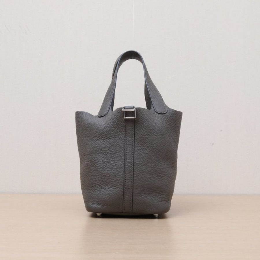 HERMES Picotin菜籃子188F錫器灰TC皮Y刻銀扣肩背包-1
