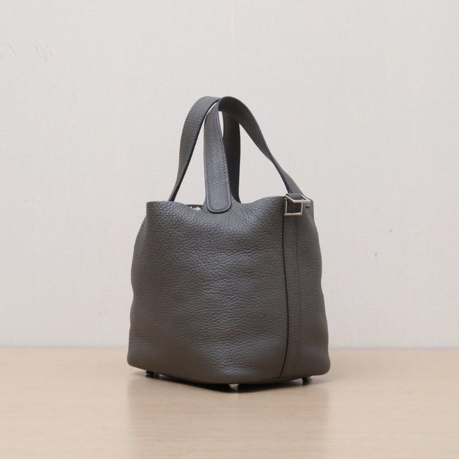 HERMES Picotin菜籃子188F錫器灰TC皮Y刻銀扣肩背包-3