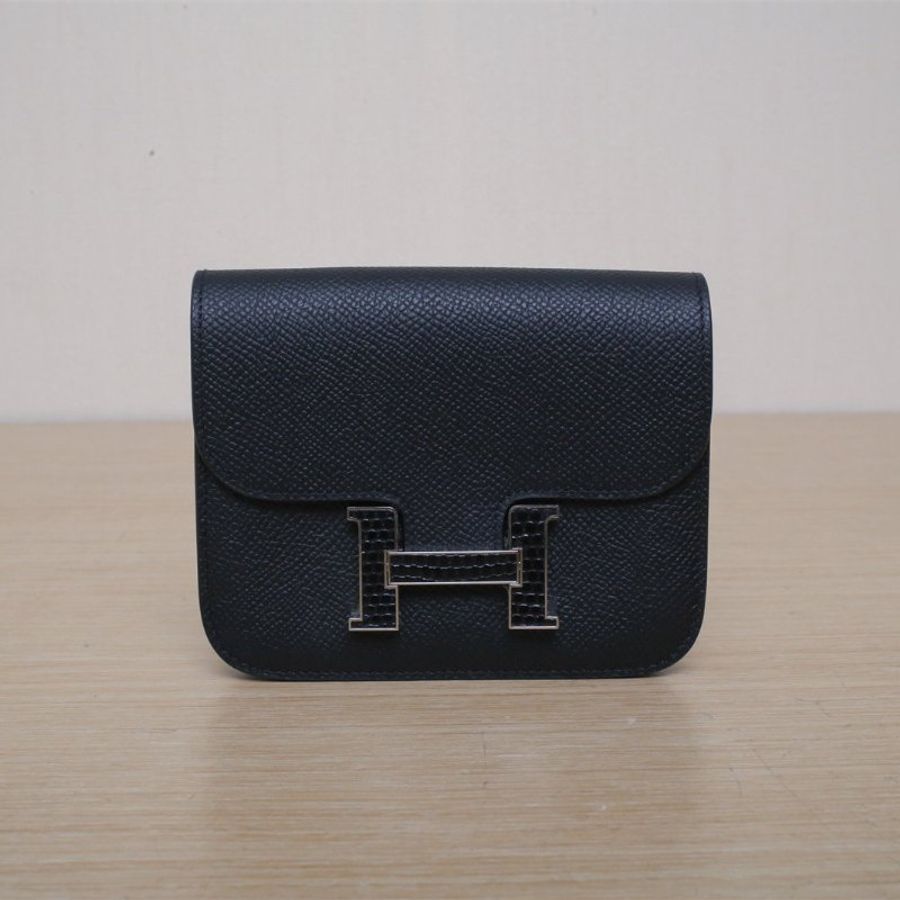 HERMES Constance康康Slim黑色89黑色Epsom皮W刻蜥蜴皮扣89肩背包-0