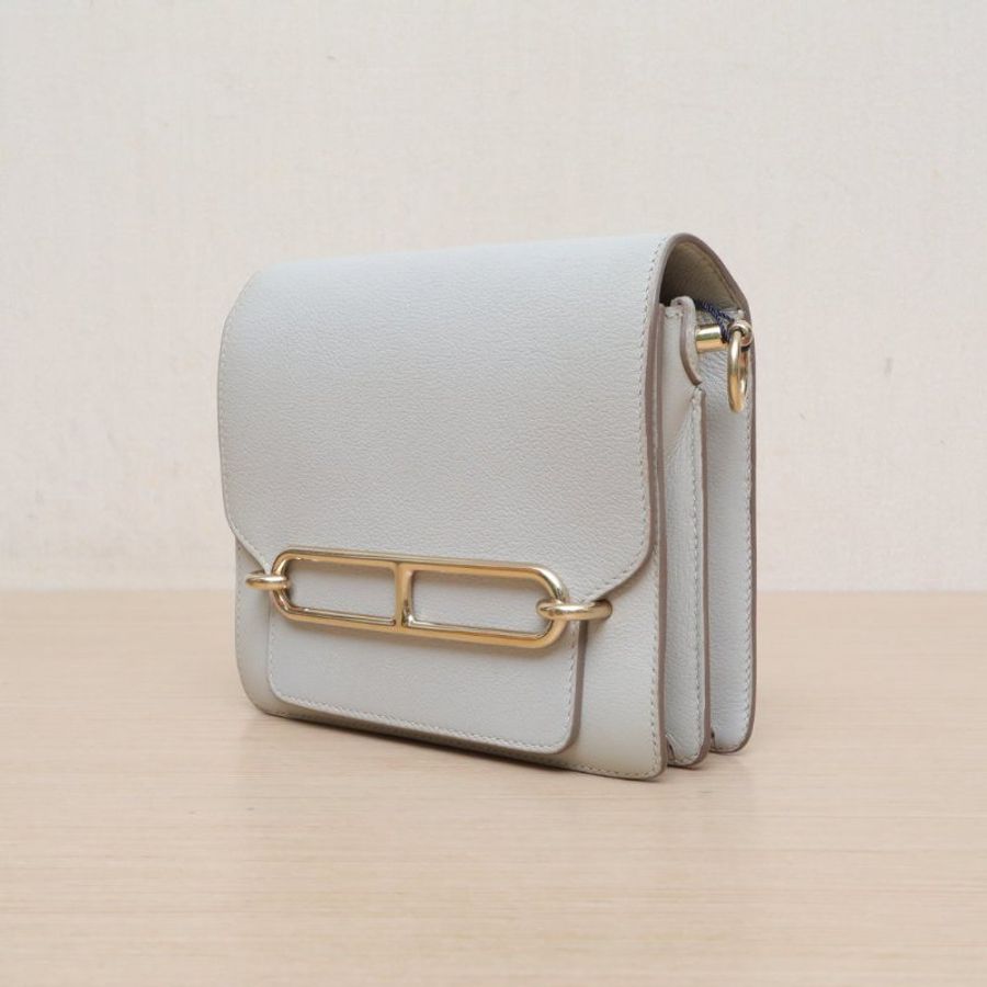 HERMES Roulis豬鼻子1980珍珠灰EC皮C刻金扣肩背包-3