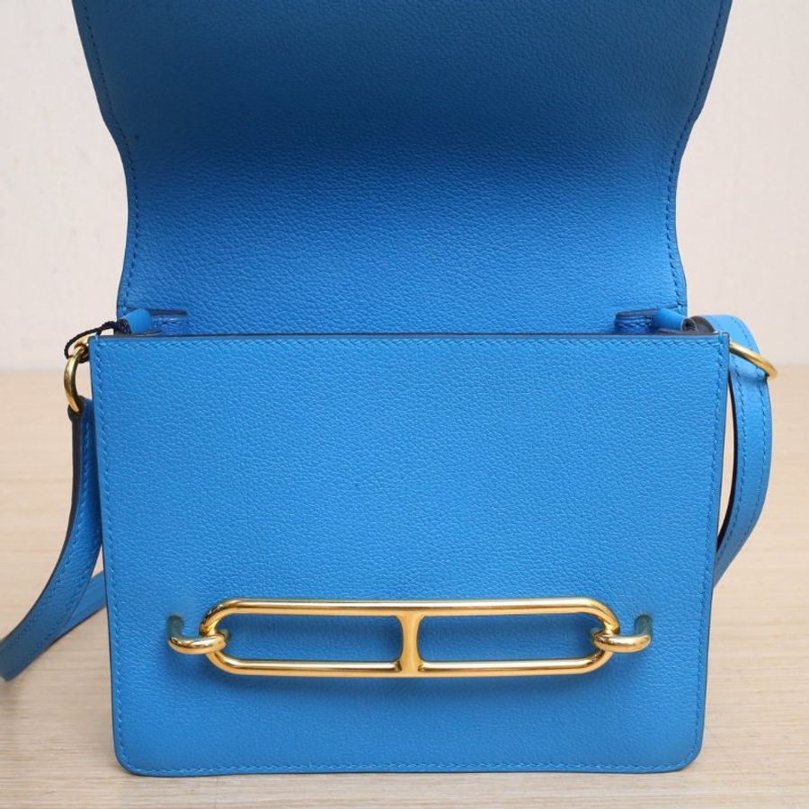 HERMES Roulis豬鼻子19B3坦桑尼亞藍EC皮A刻金扣肩背包-2