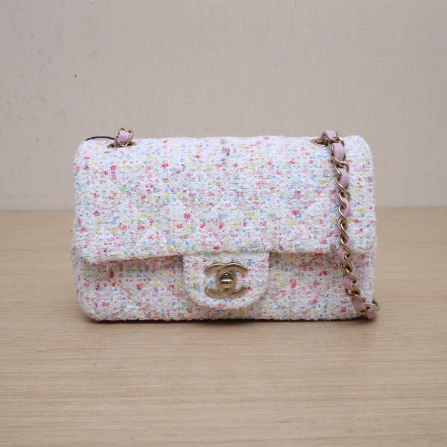 CHANEL CF口蓋包大Mini20彩色毛呢晶片開金扣25P肩背包-1