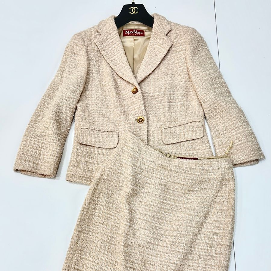 MAXMARA 卡其 毛呢 短大衣 西裝外套 套裝 西外 外套 裙裝 裙子-1