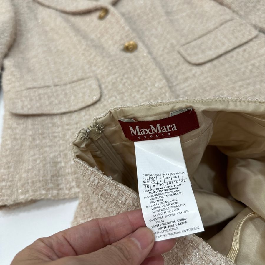 MAXMARA 卡其 毛呢 短大衣 西裝外套 套裝 西外 外套 裙裝 裙子-23