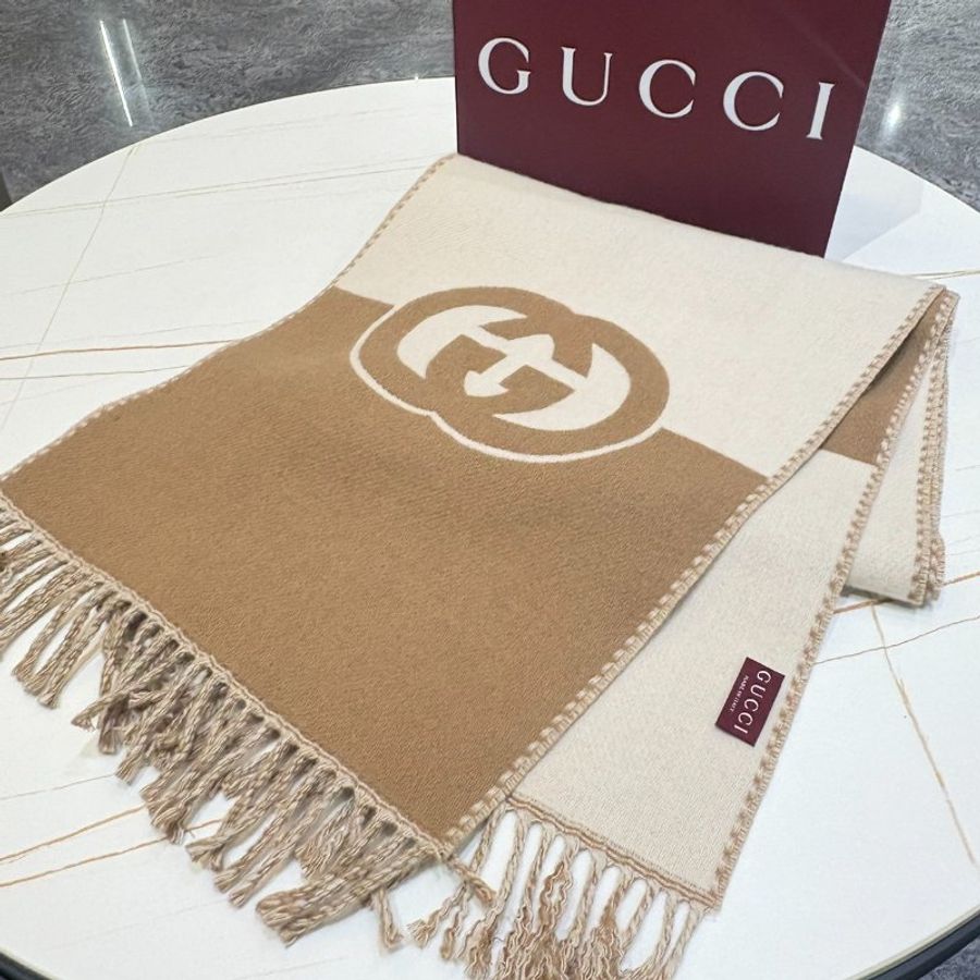 *SHIHNA名牌精品* GUCCI Interlocking G 羊毛和羊絨圍巾-0