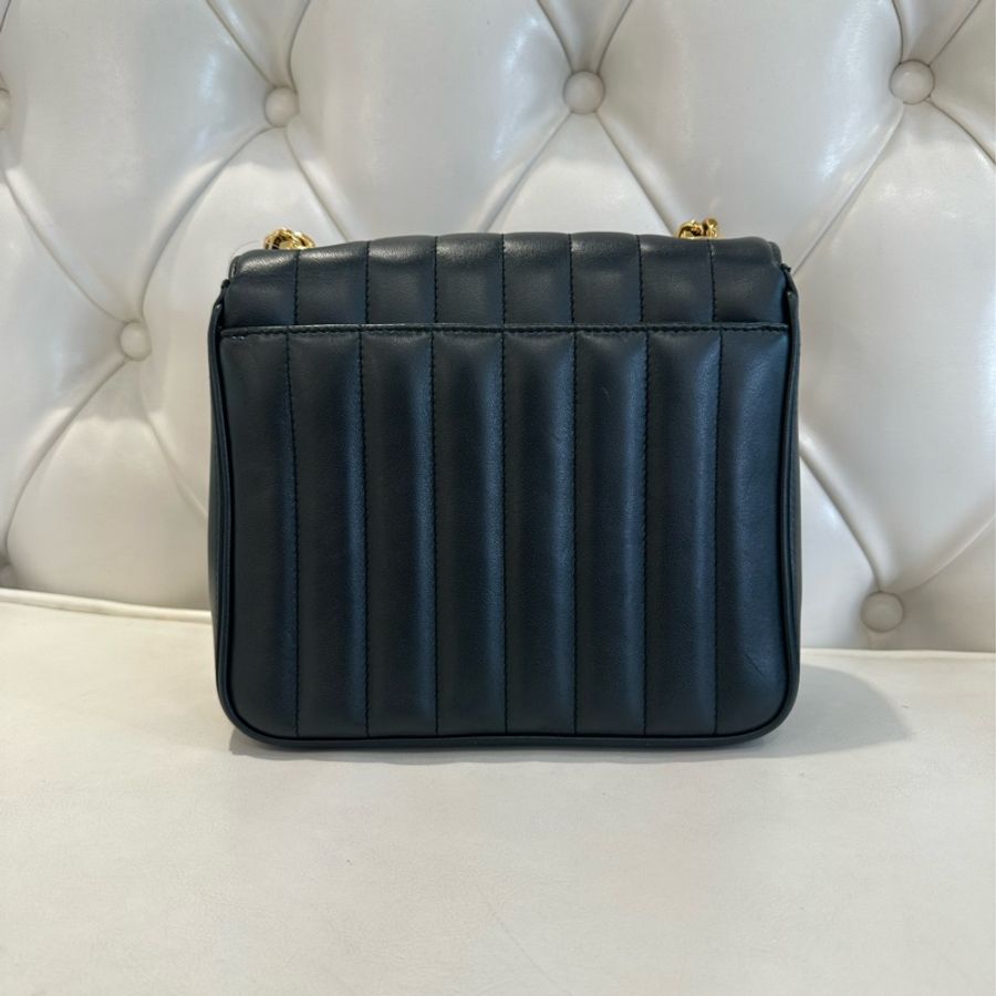 YSL 全皮直紋翻蓋鏈包 綠色-2
