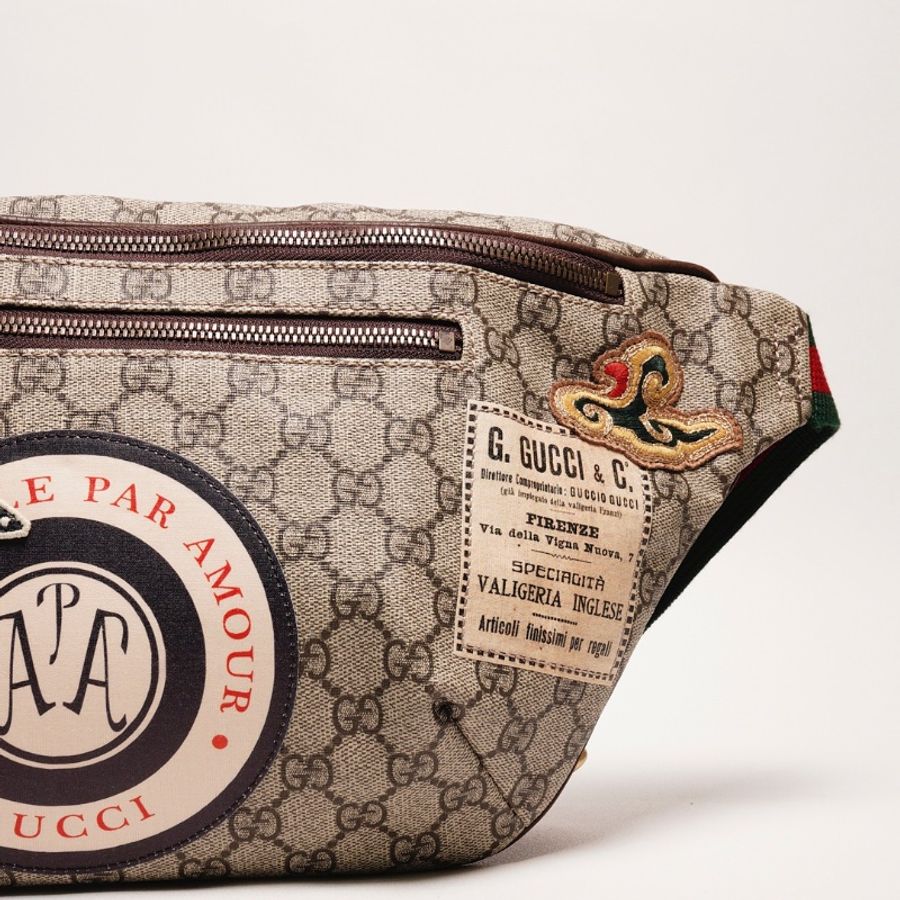 Gucci 塗層帆布刺繡設計腰包 二手商品 保存佳-5
