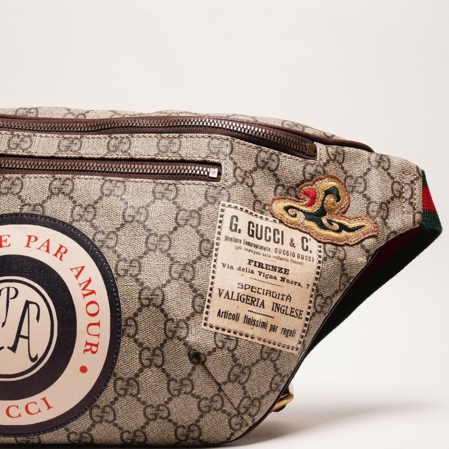 Gucci 塗層帆布刺繡設計腰包 二手商品 保存佳-6