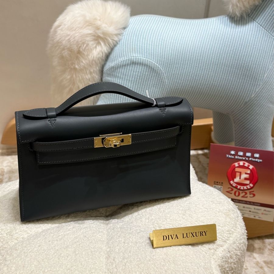 HERMES Mini Kelly Pochette 霧霾灰 全新現場-0