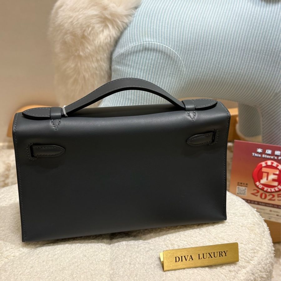 HERMES Mini Kelly Pochette 霧霾灰 全新現場-1