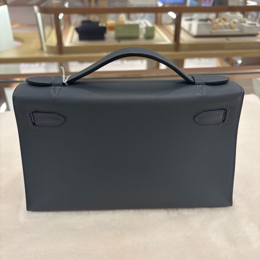 HERMES Mini Kelly Pochette 霧霾灰 全新現場-6