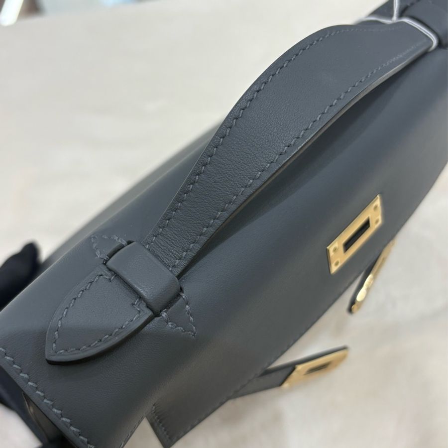 HERMES Mini Kelly Pochette 霧霾灰 全新現場-10
